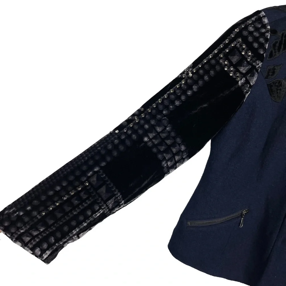 CHICOS BLACK LABEL BROCADE STUDDED VELVET WOOL BLEND 2 BUTTON JACKET